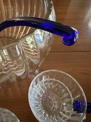 Vintage Duncan Miller Radiance Punch Bowl Set 12 Cups & Ladle UV Reactive Glass