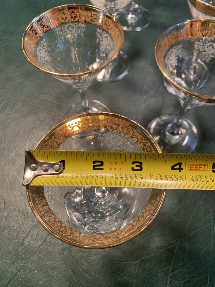 Cellini Crystal 24K Gold Trim Etched Glasses, set of 7.