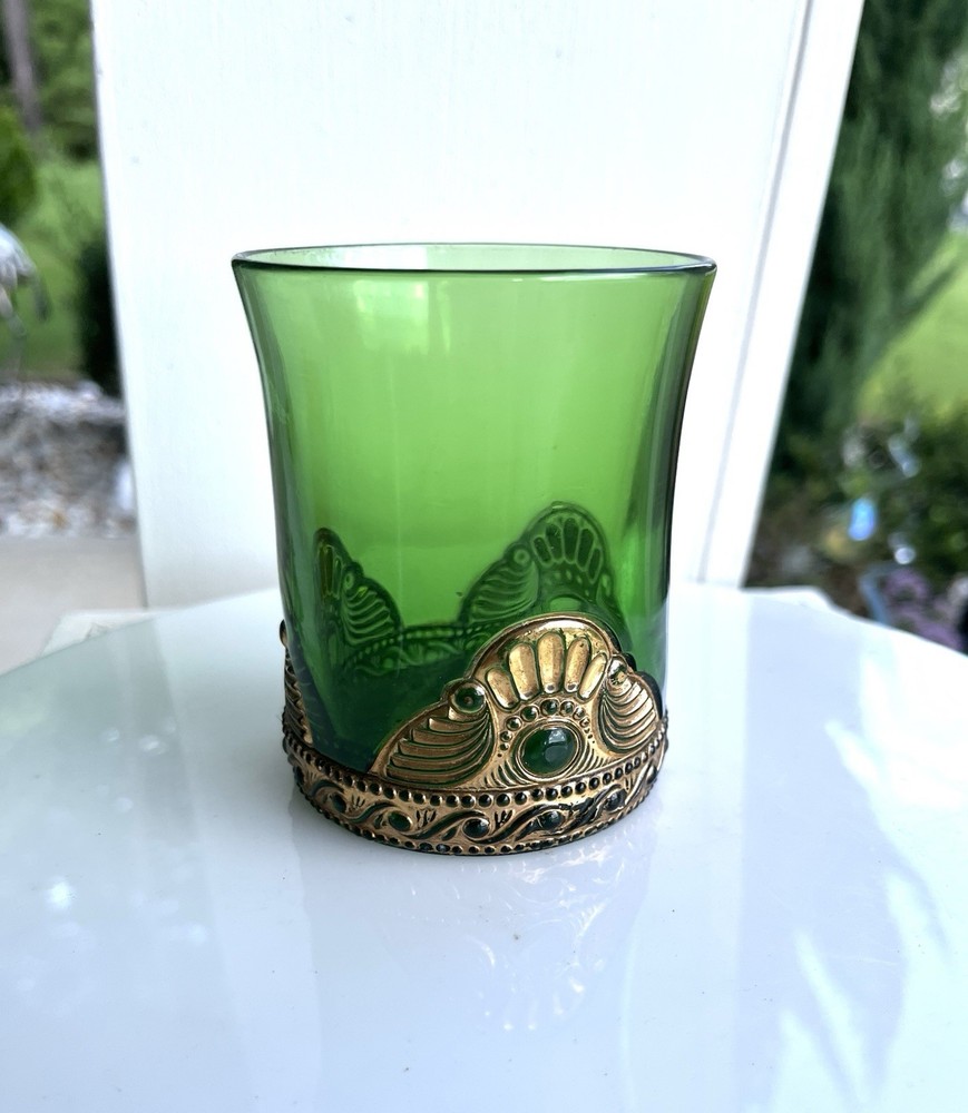 Antique Green EAPG Colorado Lacy Medallion US Glass Tumbler Accent Decor Cup