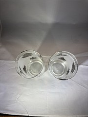 Set 8 Vintage MCM Libbey Frosted Silver Foliage Leaf Tumbler Glasses Taper 12 oz