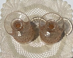 VTG INDIANA GLASS DIAMOND POINT PINK WATER GOBLETS WINE GLASSES SET OF TWO,MINT