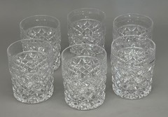 6 VINTAGE DIAMOND CUT DOUBLE OLD FASHIONED CRYSTAL CLEAR SCOTCH GLASSES 3 3/4″