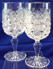 ABC Cut Star & Cane Design, Cut Foot, Set of 2 Water Goblets, 7″ (Y5)