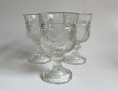 Vintage Indiana Glass Crystal PEBBLE LEAF Clear 6oz. Water Juice 3 Goblets