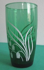 3 Anchor Hocking Lily of The Valley 12 oz Flat Tumbler Green Glass 5 1/8″ Tall