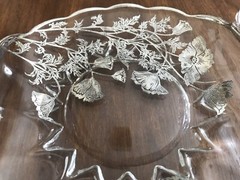 Vintage Silver City FLANDERS Poppy Overlay Crystal Serving Dish 71/2″ -EXCELLENT