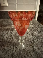Vintage MCM Cordial Glasses Ruby Red Flash Cut To Clear Stemmed 4.5″ Set Of 6