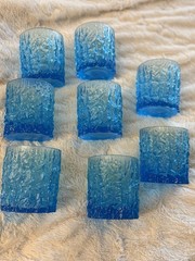 Vintage IVV Selezione Italian Crystal Glacier Ice Bark Whiskey Tumblers Sky Blue