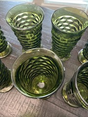 LOT of Indiana Glass Whitehall Avocado Green Cubist Footed