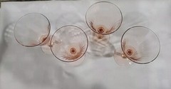 4 Vintage Pink Glass Paneled Optic Stemmed Goblet Glasses 8 Ounce 6 5/8″ Excell