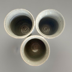 Set of 3 Studio Art Stoneware Pottery Tumblers/Glasses, 5-3/4″ Tall, Signed