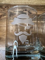 Set of 2 Rocks Glass Etched Frosted Pirate Faces Whiskey Rocks Glass
