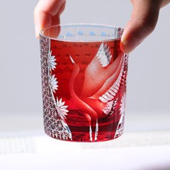Cut Crystal Whiskey Glass Tumbler Edo Kiriko Drinkware Hand Cut Clear 9oz Red