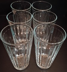 6 Pasabahce Optica 16+ oz Ribbed Tumblers Clear Optical Turkey 6″ Tall 3.5″ Diam