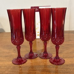 2006 Ruby Red Cristal D’Arques Paris Champagne Flutes | France Longchamp Fluted