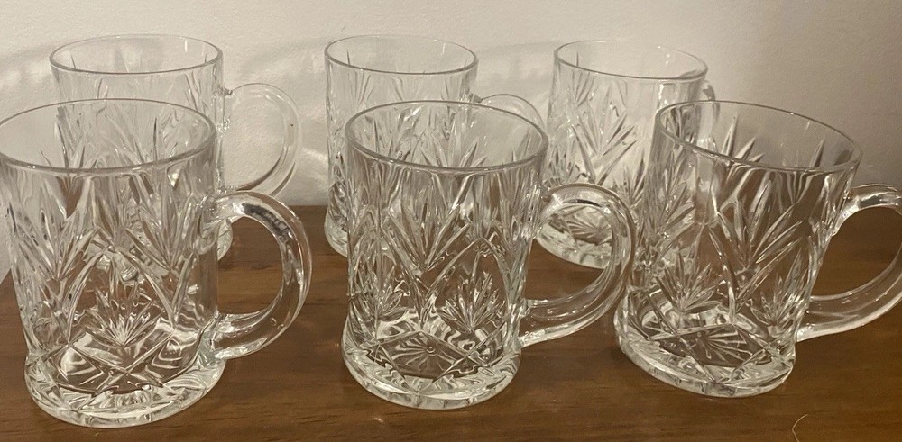 Set Of 6 Cristal D’Arques Clear Glass Crystal Mugs 4.5”