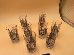8 Culver Green White Brown Christmas Holiday Glasses Highball Vintage Barware