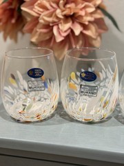 Murano White Cristal White Confetti Stemless Glass Wine Tumbler Set- 4