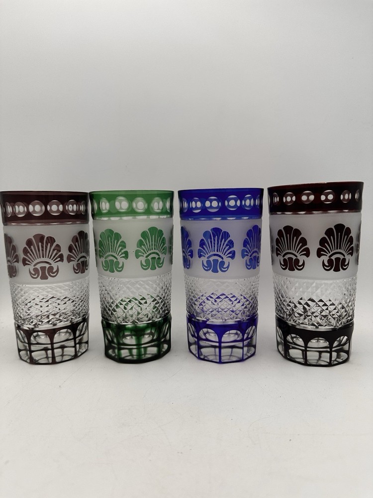 Cut To Clear MCM Tumbler Glasses Set Of 4 Vtg Godinger Shannon Crystal Shell