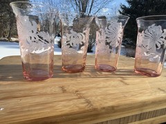 Cambridge Glass Co CHRYSANTHEMUM Etch Pink 11 oz Beverage Tumbler 4-7/8”~4 Pc