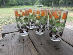 Set of 7 1960’s Juice Glasses with an Autumn Leaves Print