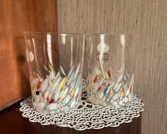 2 Murano White Crystal Multicolored Confetti cocktail glasses Hand Made Italy