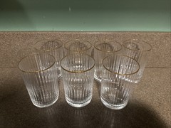 7 Gold Trim Juice Glasses 3 1/2 Inches 4 Ounces Unique