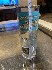 Libby Southern Comfort Steamboat 6 3/4″ Tom Collins Glass Turquoise & Gold MCM