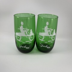 Pair of Anchor Hocking Forest Green Gas Buggy Tumblers Glasses Drinking Glass