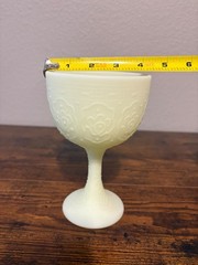 VTG Fenton Custard Satin 6.75″H Persian Medallion Chalice/Goblet Uv Reactive