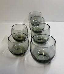 Set of 6 Vtg Smokey Gray Roly Poly Round Cocktail Glasses 2-6 oz, 4-8 oz