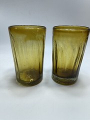 VTG Amber Bubble Glass Tumblers Handblown Swirl Rough Pontil BLENKO? SET of 2