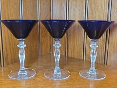 QTY 3 Vtg Morgantown Empress Cobalt Blue Martni Liquor Cocktail Glasses 5 1/8″ B