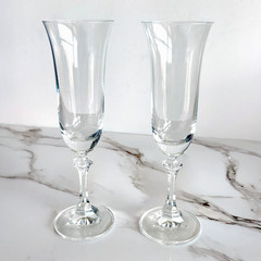 2x Vintage Royal Bavarian Crystal Champagne Flute Glasses Germany Diamond Cut