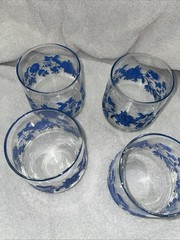 Set Of 4 Greenbrier Royal Norfolk Blue Trailing Floral Stemless Glass 14.0 oz