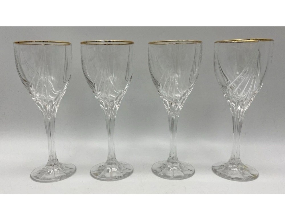 Set of 4 Lenox Debut Gold Wine glasses stems goblets 7 3/8″ high 6 oz to rim
