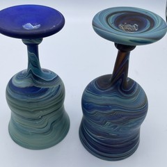 Pair Handblown Phoenician Goblets Hebron Style Art Glass Swirl Handmade Israel