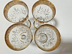 Set Of 4 Vintage Royal Crystal Rock RCR Gold Trimmed Stemmed WINE Glasses