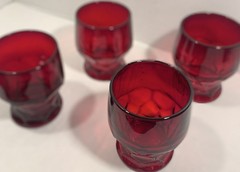 Fenton Georgian Ruby Red Water Tumblers Honeycomb Flat 4″ Glasses Vintage 2 Pc