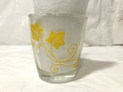 Vtg MCM Hazel Atlas Glass Sour Cream Jelly Jar 1/2 Pint Yellow Ivy Pattern