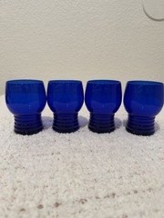 Imperial Cobalt Blue Glass Shaeffer Flat Tumblers Ringed 4″