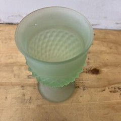 Vintage Green Satin Frosted Diamond Point Goblet by Indiana Glass Co.