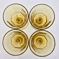 8 Panel Wafer Stem Amber Yellow Liquor Cocktail Set 4 Glass Discontinued