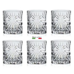 Italian Crystal Glassware Set of 6 Whiskey Tumblers With Sparkle Cut Design