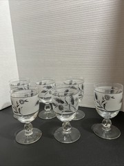 Vintage 1960s MCM Libbey Silver Wheat Frosted Glass Water Goblet 10 oz. Set Of 6