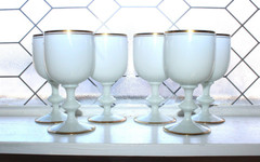 6 Vintage French White Opaline Portieux Vallerysthal Wine or Water Goblets