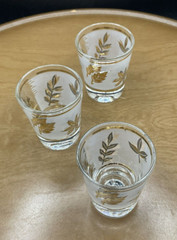 Libbey Starlite Exclusive Gold Leaf, White Frosted Shot Glasses Vintage Set of 3