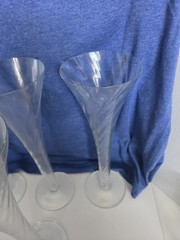 Mouth-Blown Romania Optic Swirl Hollow Stem Trumpet Champagne Flutes Set of 4…