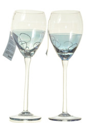 ION TAMAIAN Art Glass Wine Glass Blue Tint Set/2 Hand Painted Signed Romania New