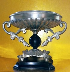 Candleholder Stand Centerpiece Pedestal Base Ornate Silver Metal Black Accent